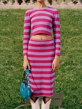 BAUM UND PFEROGARTEN — Chaney Purple and Metallic Magenta Striped MIDI Skirt